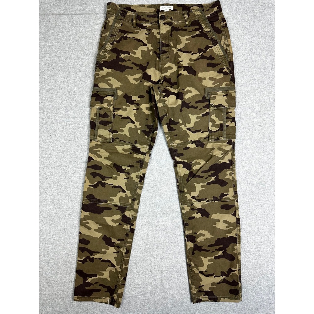 Sun + Stone Morrison Camo Cargo Pants Mens 34 Green Slim Straight Utility